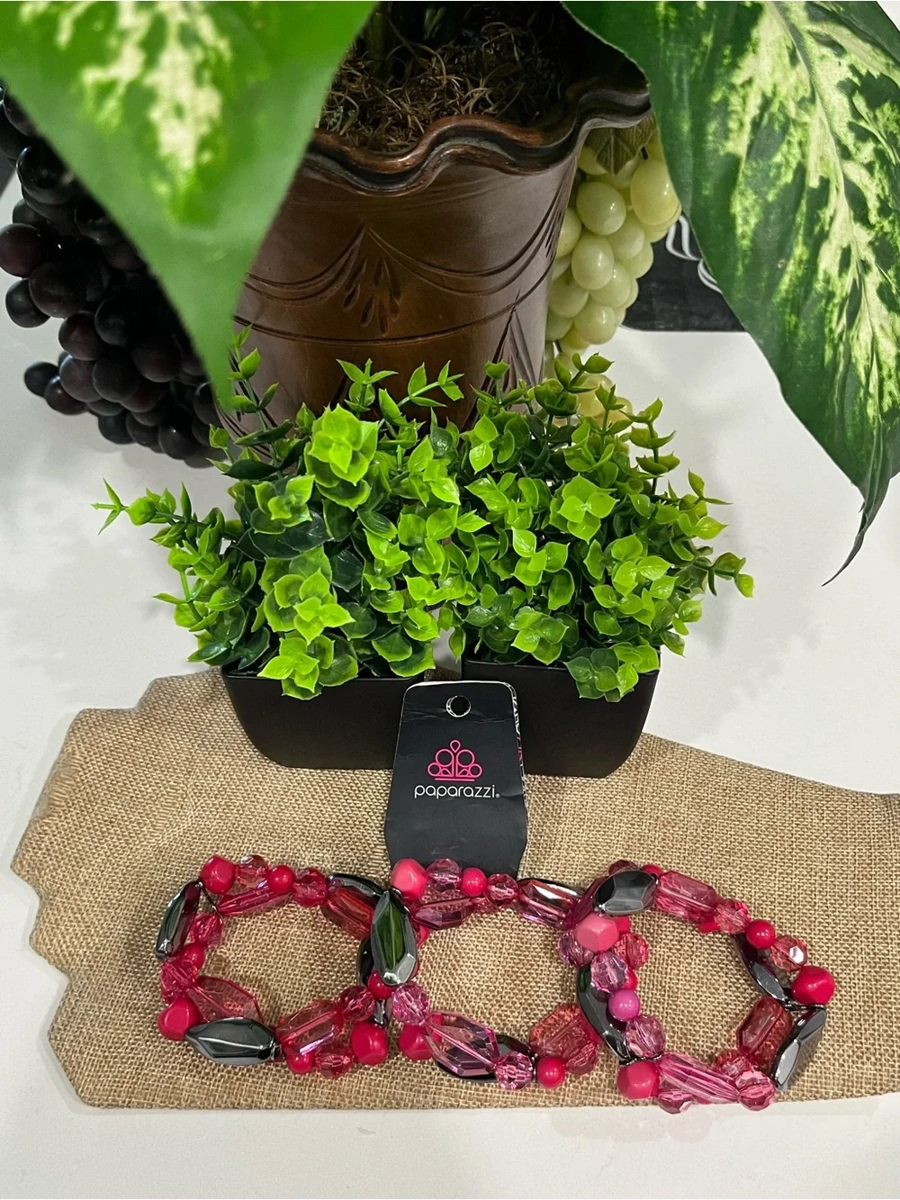 Bundle of 3-paparazzi Pink & Black Mixed Bead Stretch Bracelet Set